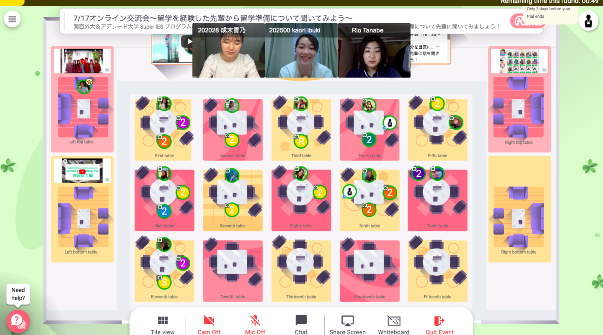 第3回オンライン交流イベント実施 留学経験のある先輩に話を聞こう Reports ー Global Act Initiative Take Action 特設サイト 関西外大 第3回オンライン交流イベント実施 留学経験のある先輩に話を聞こう Reports ー Global Act Initiative Take Action 特設サイト 関西外大